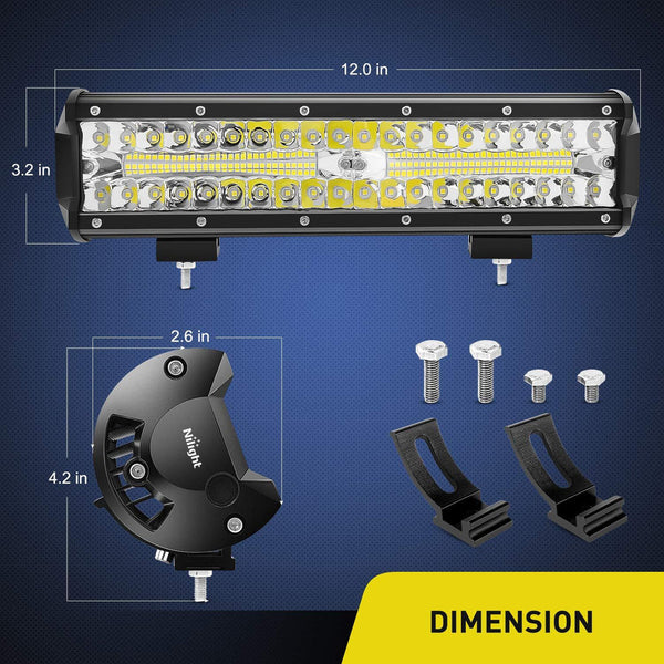 12" 300W Triple Row Spot/Flood Led Light Bar Kit | 4" 60W Led Pods (Pair)
