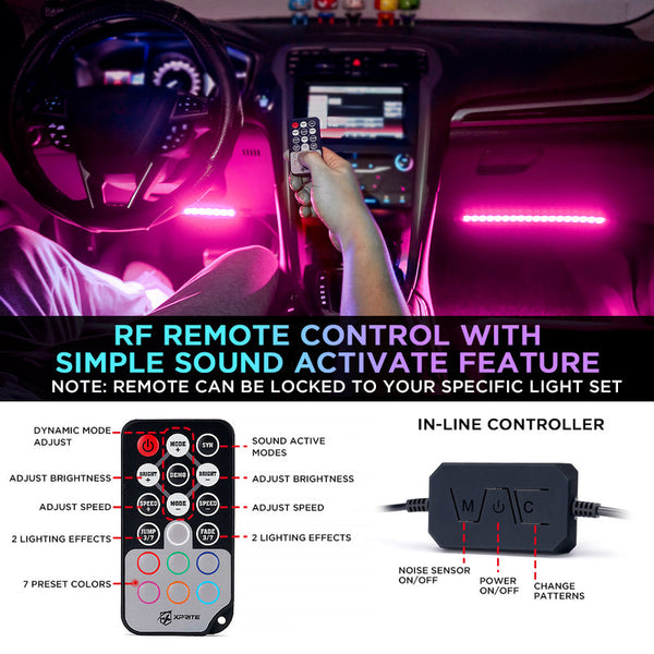 4PC Celestial Series Double Row RGB LED Interior Car Light Set - Bluetooth and Remote Control