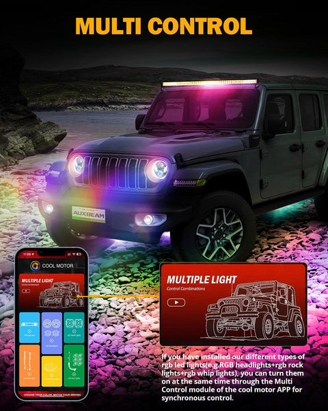 Upgraded RGB 9 Inch Headlights + 4 Inch Fog Lights Combo for Jeep Wrangler JL with APP Control