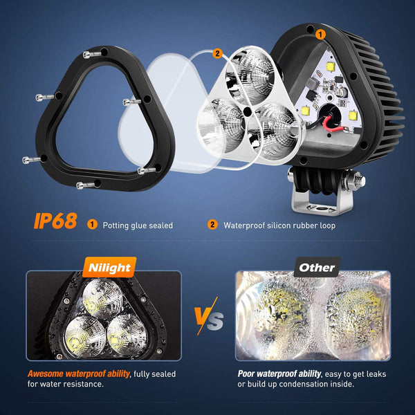 4" 60W Triangle Shape Spot/Flood LED Work Lights (Pair)