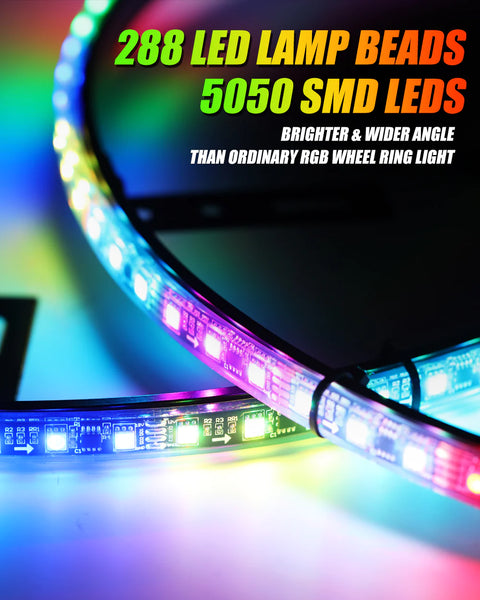 (4PCS/SET) 17" RGB LED WHEEL RING LIGHTS MAGIC DREAM COLOR NEON RIM LIGHT WITH APP & RF REMOTE CONTROL