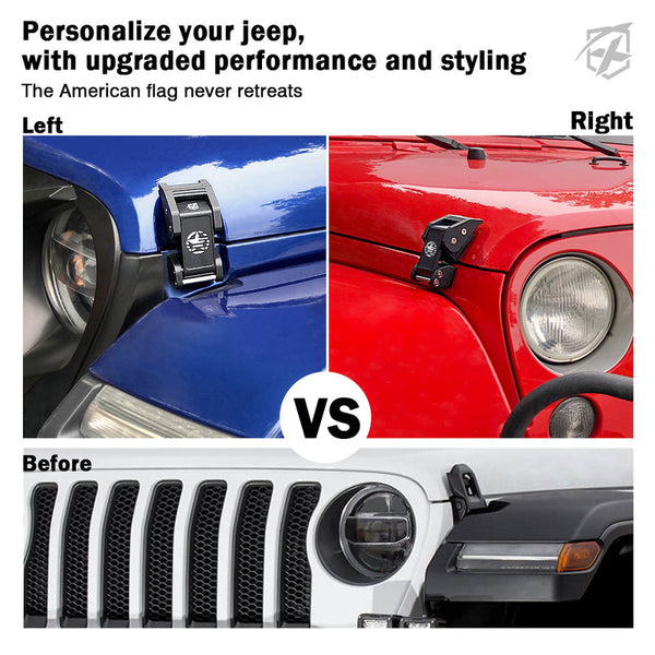 Black Aluminum Hood Latch Kit with Star for 2007-2018 Jeep Wrangler JK & 2018+ Jeep Wrangler JL