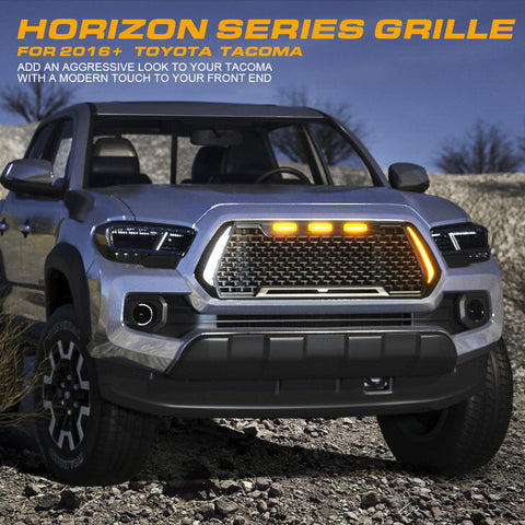 Grille with Amber LED Running Lights for 2016+ Toyota Tacoma | Horizon Series