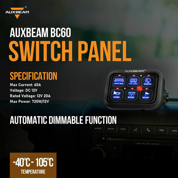 BC60 6 GANG LED SWITCH PANEL, OFF ROAD LIGHT CONTROLLER (BLUE)