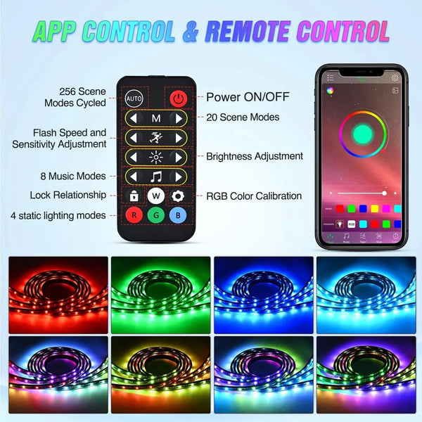 60 Inch 135Leds RGBIC APP RF Remote Control LED Bed Light Strip 3PCS