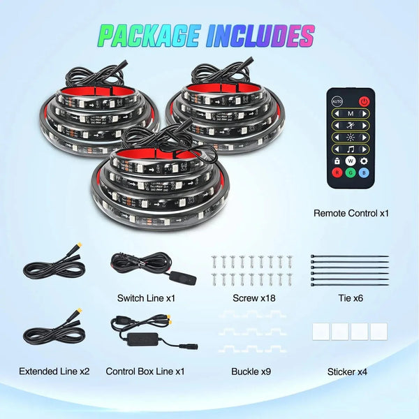 60 Inch 135Leds RGBIC APP RF Remote Control LED Bed Light Strip 3PCS