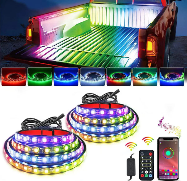 60 Inch 180Leds RGBIC APP RF Remote Control LED Bed Light Strip 2PCS