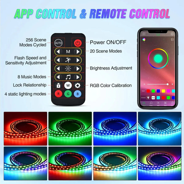 60 Inch 180Leds RGBIC APP RF Remote Control LED Bed Light Strip 2PCS