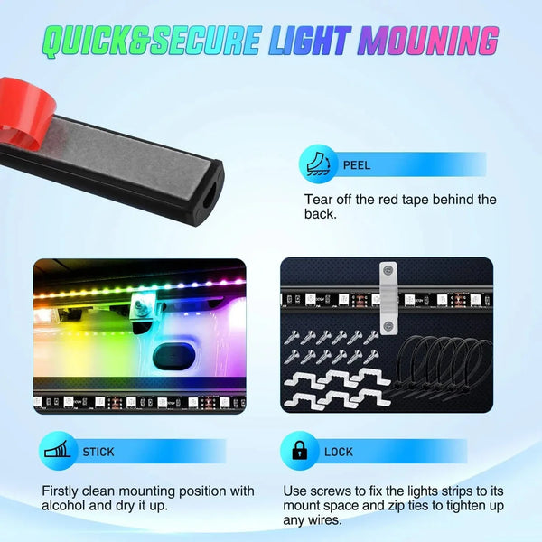 60 Inch 180Leds RGBIC APP RF Remote Control LED Bed Light Strip 2PCS
