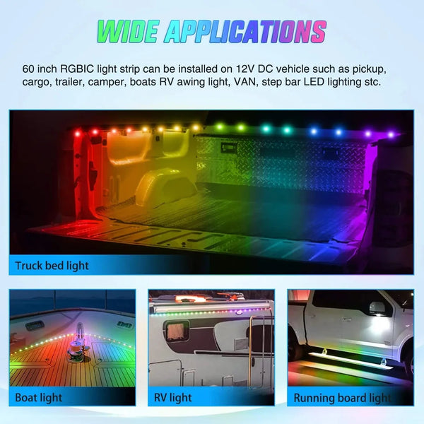 60 Inch 180Leds RGBIC APP RF Remote Control LED Bed Light Strip 2PCS