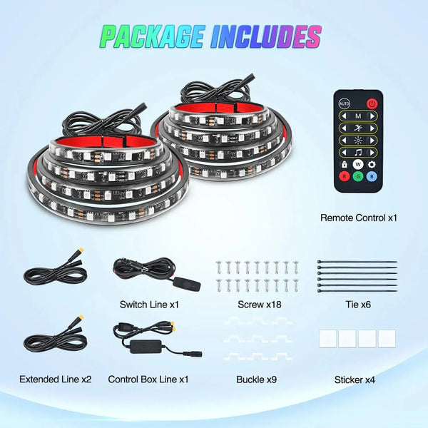 60 Inch 180Leds RGBIC APP RF Remote Control LED Bed Light Strip 2PCS