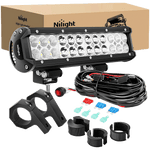 12" 72W Double Row Spot/Flood Led Light Bar | Horizontal Tube Clamp Mount | 12FT Wire 3Pin Switch