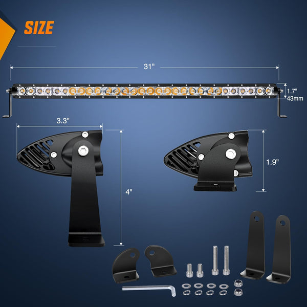 Led Light Bar Amber 31 Inch 150W Super Slim Spot Flood Combo 14500LM 3D Driving Fog Off Road Lights for Trucks Pickup SUV ATV UTV Boat 4x4 Van Camper-2 Style Mounting