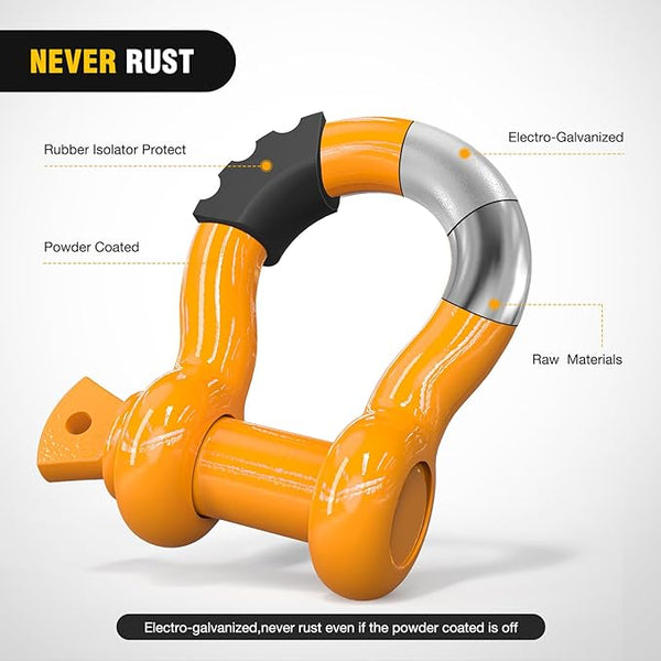 2 Pack 3/4" D-Ring Shackle with 7/8" Screw Pin 41,887lbs Break Strength, Heavy Duty Off Road Recovery Shackle with Isolators Washers for Use with Tow Strap, Winch, Off-Road Jeep Truck Vehicle