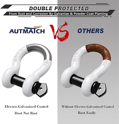 AUTMATCH D Ring Shackle 3/4" Shackles (2 Pack) 41,887Ibs Break Strength with 7/8" Screw Pin and Shackle Isolator Washers Kit for Tow Strap Winch Off Road Vehicle Recovery White & Black