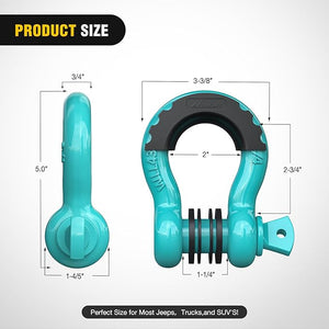 2 Pack 3/4" D-Ring Shackle with 7/8" Screw Pin 41,887lbs Break Strength, Heavy Duty Off Road Recovery Shackle with Isolators Washers for Use with Tow Strap, Winch, Off-Road Jeep Truck Vehicle