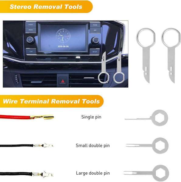 19Pcs Auto Trim Removal Tool Set, Nylon Car Trim Panel Radio Audio Stereo Removal Tool Kit, Clip Plier Upholstery Remover Tool Set with Portable Storage Bag, 2 Years Warranty