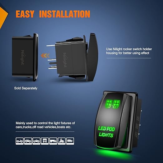 LED POD Lights Rocker Switch Led Light Bar Switch 5Pin Laser On/Off switches 20A/12V 10A/24V Switch with Jumper Wires Set for Cars,Trucks,RVs