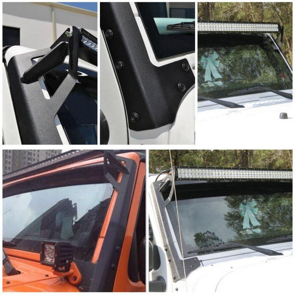 50" STRAIGHT LIGHT BAR WINDSHIELD MOUNTING BRACKETS FOR 2007-2017 JEEP WRANGLER JK