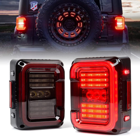 Xprite LED Tail Lights with Novel C Shaped Design, Smoke Lens Taillight with Running & Brake & Turn Signal & Reverse Light Compatible with Jeep Wrangler JK JKU 2007-2018, Built-in EMC, DOT Approved