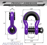 AUTMATCH D Ring Shackle purple  3/4" Shackles (2 Pack) 41,887Ibs Break Strength with 7/8" Screw Pin and Shackle Isolator Washers Kit for Tow Strap Winch Off Road Vehicle Recovery Purple & Black