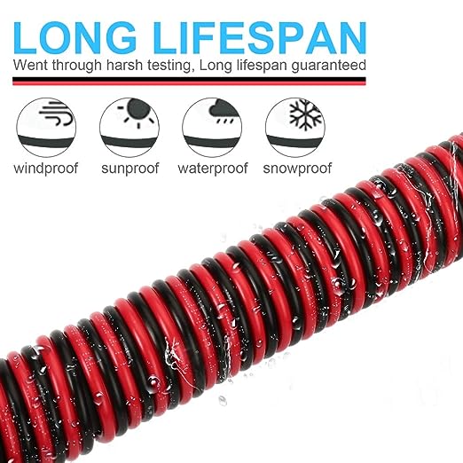 TYUMEN 50FT 12/2 Gauge 2pin 2 Color Red Black Cable Hookup Electrical Wire LED Strips Extension Wire 12V/24V DC Cable, 12AWG Flexible Wire Extension Cord for LED Ribbon Lamp Tape Lighting