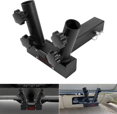 Upgraded Universal Hitch Mount Dual Flag Pole Holder for 2" Trailer Receiver, for Jeep, SUV, RV, Pickup, etc.
