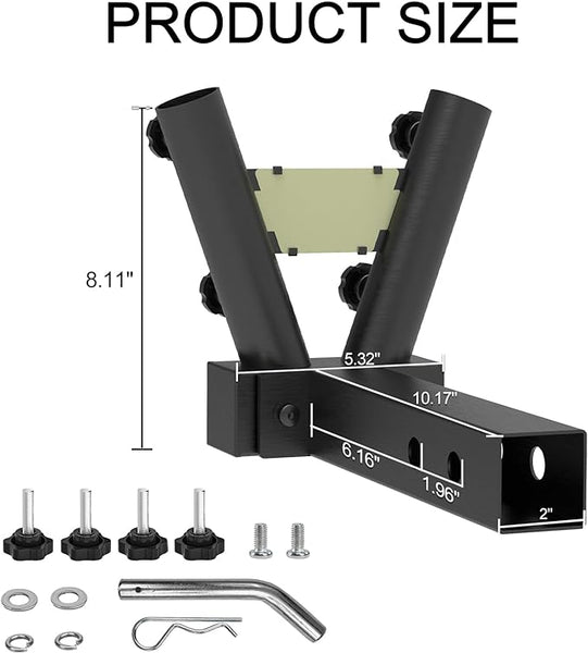 Hitch Mount Dual Flag Pole Holder Universal for Standard 2 inch Hitch Receivers - Compatible with Jeep, Truck, SUV, RV, Pickup, Camper Trailer, with Anti-Wobble Screw