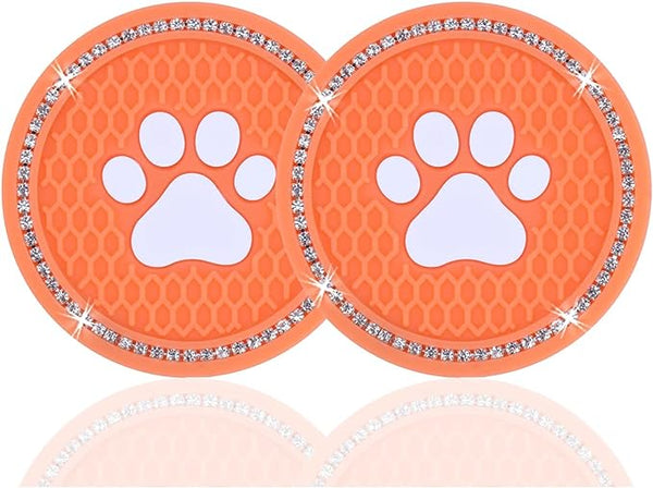 JUSTTOP 2PCS Bling Crystal Paw Car Cup Holder Coaster