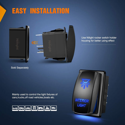5Pin Laser On/Off Interior Light Rocker Switch Blue