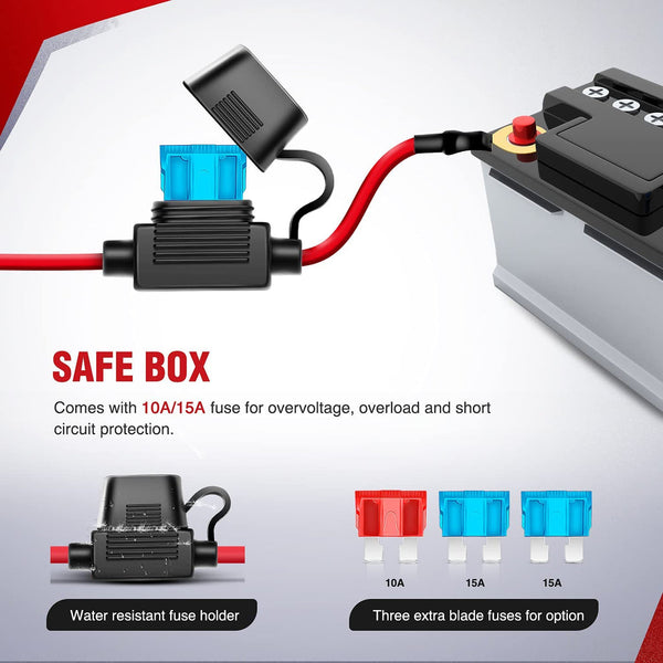 16AWG Wire Harness Kit 2 Leads W/ 12V 5Pin Light Bar Switch | 3 Fuses | 4 Spade Connectors