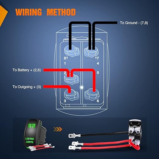 LED POD Lights Rocker Switch Led Light Bar Switch 5Pin Laser On/Off switches 20A/12V 10A/24V Switch with Jumper Wires Set for Cars,Trucks,RVs