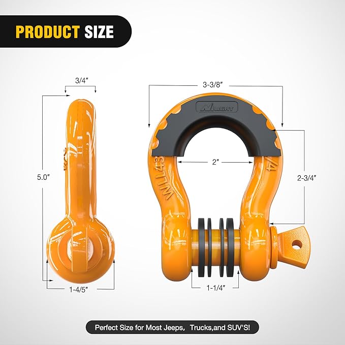 2 Pack 3/4" D-Ring Shackle with 7/8" Screw Pin 41,887lbs Break Strength, Heavy Duty Off Road Recovery Shackle with Isolators Washers for Use with Tow Strap, Winch, Off-Road Jeep Truck Vehicle