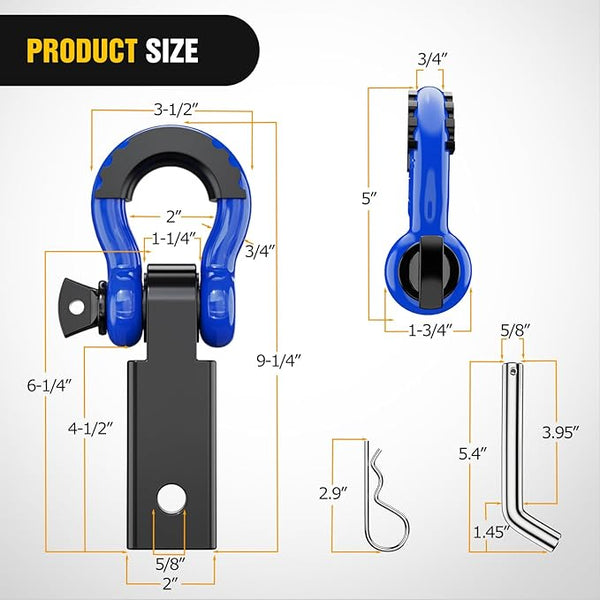 Shackle Hitch Receiver 2Inch 45000 LBs Breaking Strength 3/4" D Ring Shackle w/Trailer Hitch Pin Heavy Duty Solid Recovery Towing Kit for Trucks Jeeps Off-Road