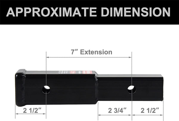 REYSUN Receiver Tube 864333 Trailer Hitch Extender 7 inch Extension, Fits 2 inch Hitch Receiver, 3,500lbs G.T.W, Hitch Pin and Clip Included