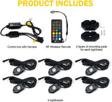 Xprite RGBW LED Rock Lights Kit with Bluetooth & Wireless Remote Controller, Multicolor Cars Underglow, Wheel, Footwell Neon Light Kits, for Off-Road UTV ATV Trucks SUV Motorcycle Boats - 6 Pods