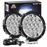 7" 85W 10200LM Round Spot/Flood Built-in EMC LED Work Lights (Pair) | 14AWG DT Wire