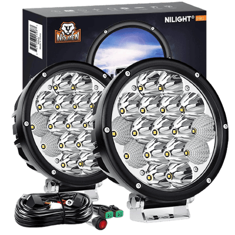 7" 85W 10200LM Round Spot/Flood Built-in EMC LED Work Lights (Pair) | 14AWG DT Wire