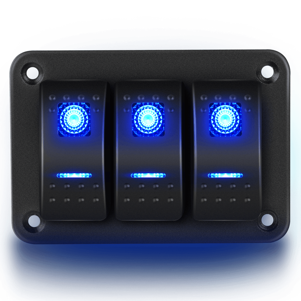 3Gang Aluminum 5Pin ON/Off Rocker Switch Panel Blue