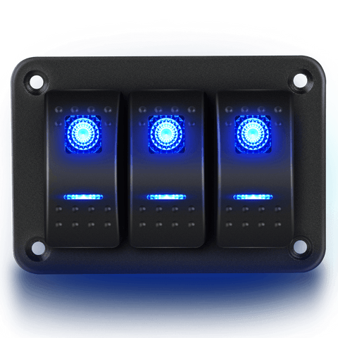 3Gang Aluminum 5Pin ON/Off Rocker Switch Panel Blue