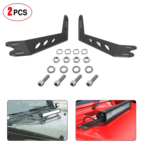 20” Light Bar Hood Mount Bracket For Jeep Wrangler JK 2007-2018 (Pair)