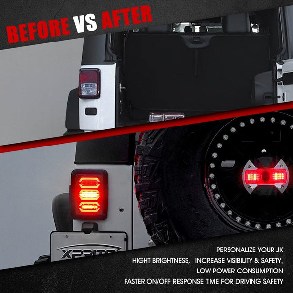Clear Lens Red LED Tail Lights Assembly w/Turn Signal & Back Up & Brake Light, Plug & Play Compatible with 2007-2018 Jeep Wrangler JK JKU - G3 Diamond Series
