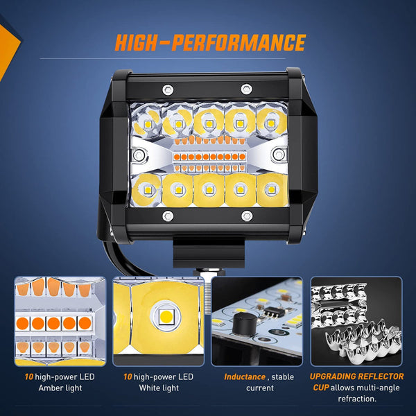 4" 60W Triple Row Amber White Spot/Flood LED Pods (Pair) | 16AWG DT Wire