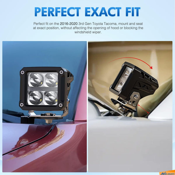 Ditch Light Brackets Hood Mount Brackets for Auxiliary Offroad LED Pod Light Work Light on 2nd Gen Toyota Tacoma 2005-2015,2 Years Warranty,Black