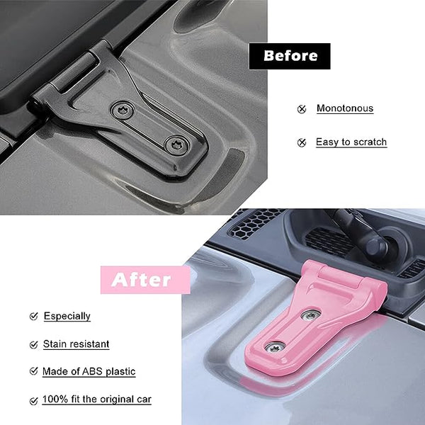 Bonbo Pink ABS Hood Hinge Cover Trim Compatible for Jeep Wrangler JL JLU 2018-2021 and for Jeep Gladiator JT 2020-2021 (Pack of 2)