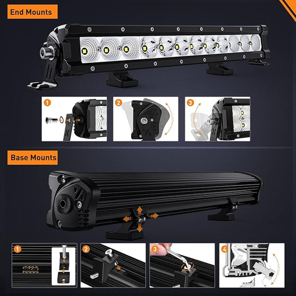LED Light Bar 16 Inch 60W Flood Spot Combo Beam 7200LM Osram P8/5W Chips Offroad Single Row Slim Lights IP68 LED Driving Light for Pickup Truck SUV ATV UTV Boat Jeep