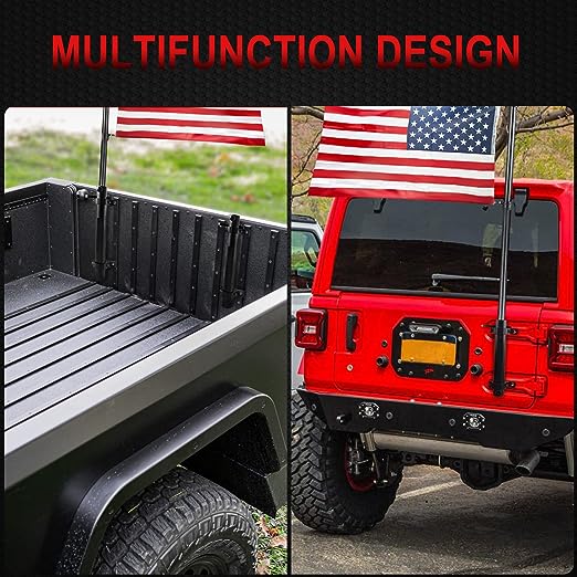 for Jeep Flag Mount- Flagpole Holder Bracket J/eep Flag Mount and Pole Tail Gate Flagpole Mount with CB Antenna Base Compatible with Jeep Wrangler JK JKU JL&Unlimited (08-22 JL)