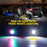 Xprite RGBW LED Rock Lights Kit with Bluetooth & Wireless Remote Controller, Multicolor Cars Underglow, Wheel, Footwell Neon Light Kits, for Off-Road UTV ATV Trucks SUV Motorcycle Boats - 6 Pods