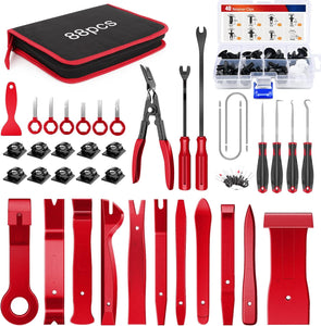 Trim Removal Tool 88Pcs, Auto Push Pin Bumper Retainer Clip Set Fastener Terminal Remover Tool Adhesive Cable Clips Kit Car Panel Radio Removal Auto Clip Pliers
