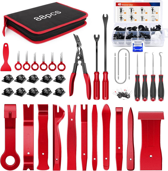 Trim Removal Tool 88Pcs, Auto Push Pin Bumper Retainer Clip Set Fastener Terminal Remover Tool Adhesive Cable Clips Kit Car Panel Radio Removal Auto Clip Pliers